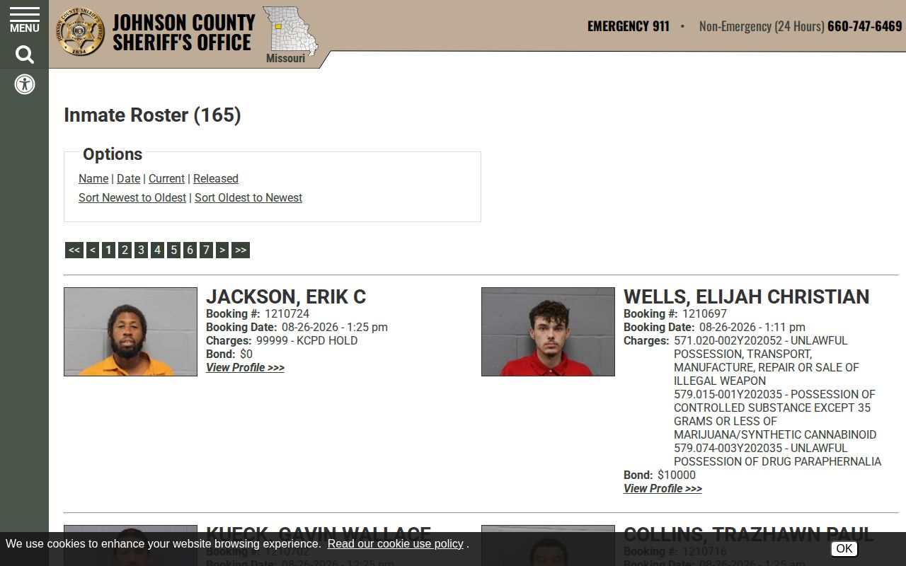 Johnson County current inmate roster official booking lookup interface