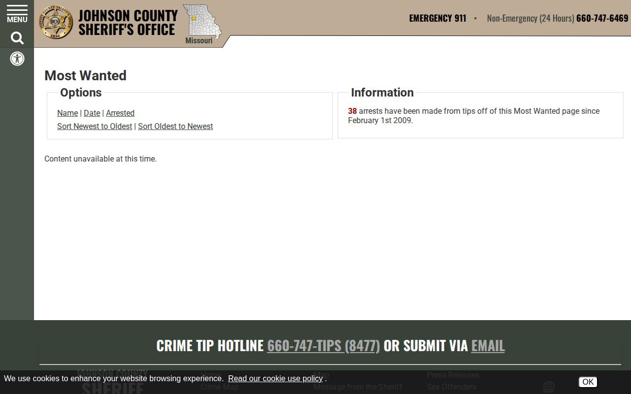 Johnson County wanted fugitives sheriff website index