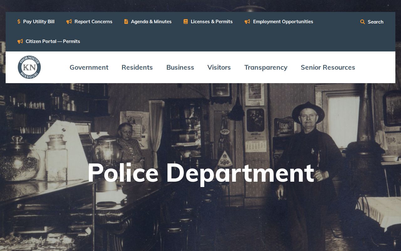 Knob Noster Police Department arrest-record contact page